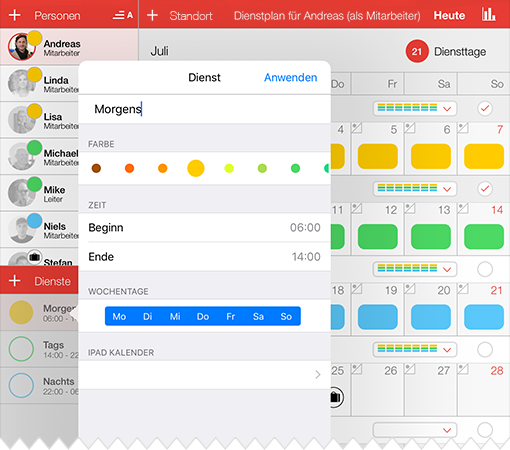 Screenshot zur Diensterstellung