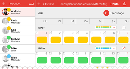 Screenshot zur Wochenauswahl