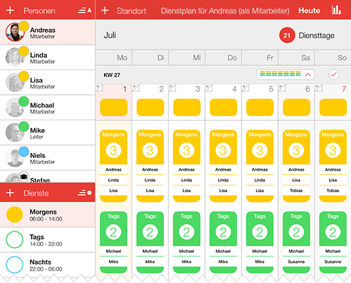 Screenshot zur Wochenplanung